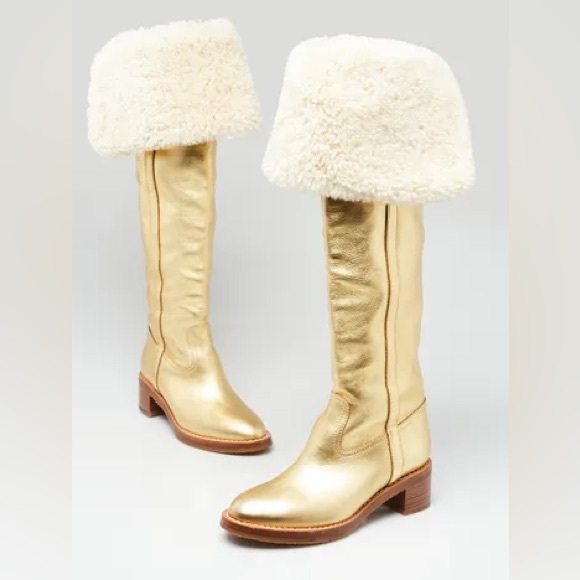 Celine Gold Over-the-Knee Shearling Boots 9 EU 39.5 NEW - Picture 4 of 12